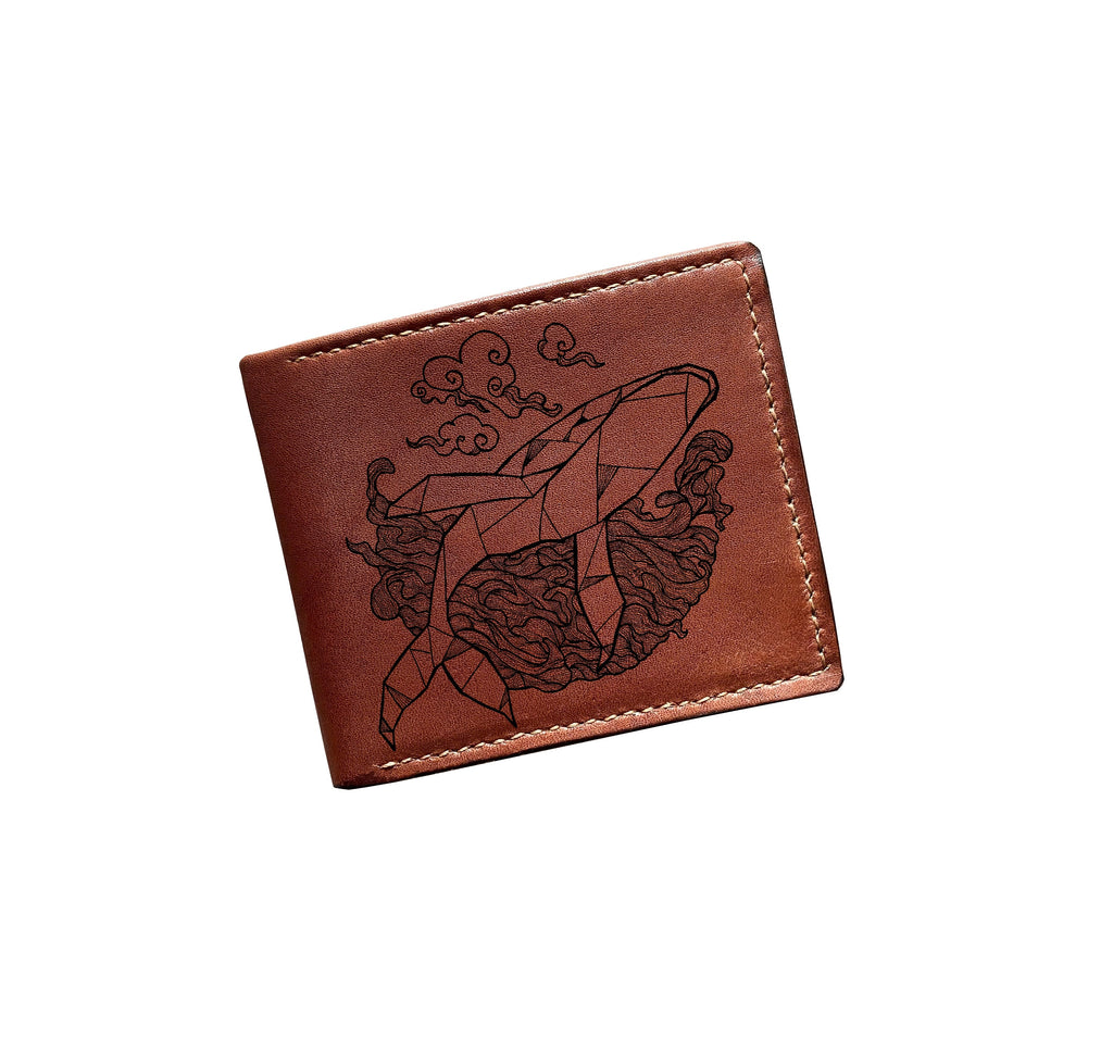 Mayan Corner - Whales genuine leather wallet, ocean sea animal pattern gift, customized leather wallet