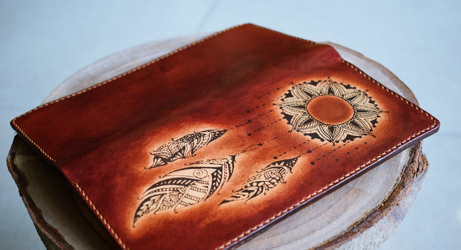 Floral Moon personalized genuine leather handmade bifold long women wallet, floral wallet for girls, moon and sun floral gifts for girlfriend, mother