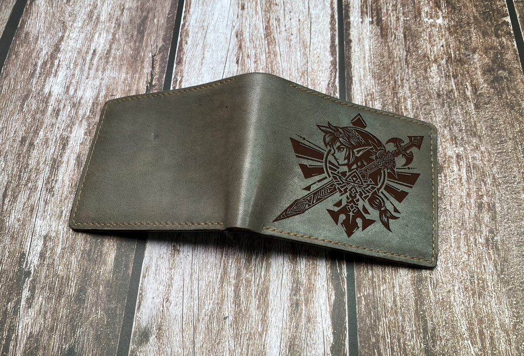 Legend of Zelda leather handmade wallet, custom Link Zelda art wallet, Zelda gift for him