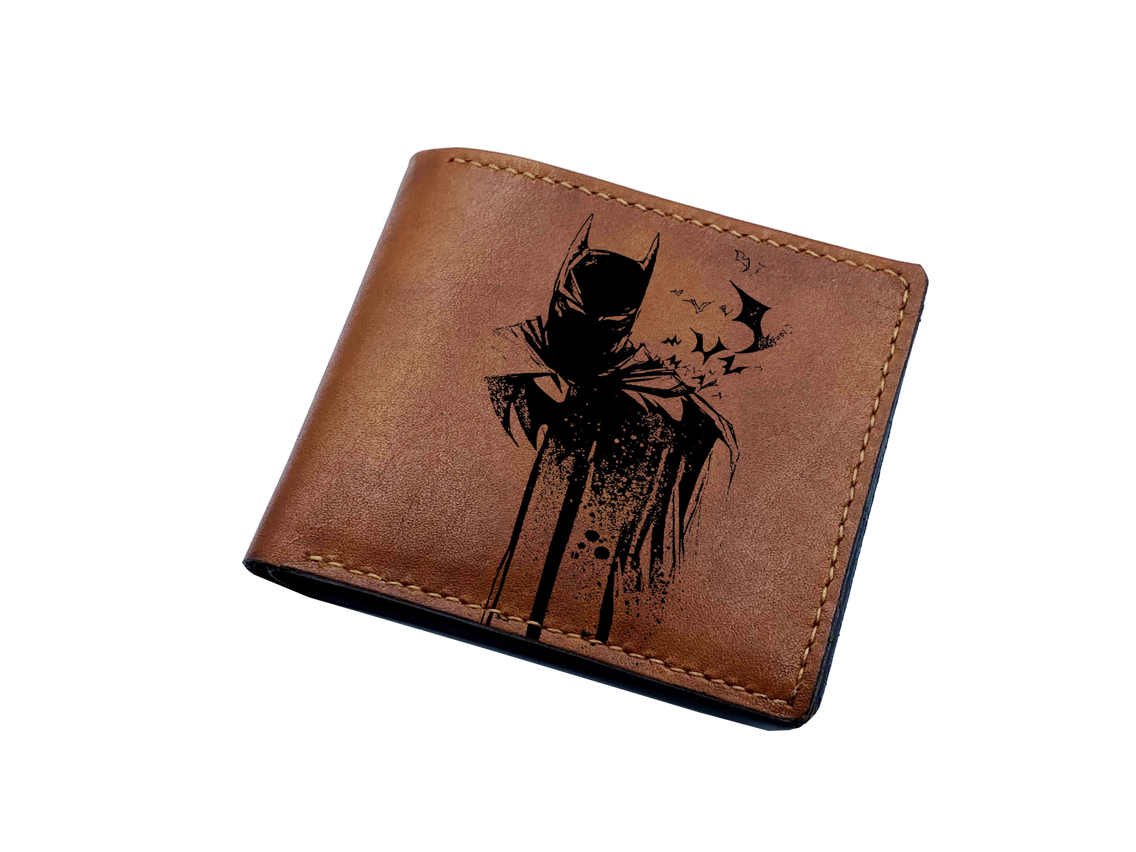 Mayan Corner - Customized leather handmade wallet, Batman superheroes men's wallet, the dark night batman gift idea for father, husband, boyfriend