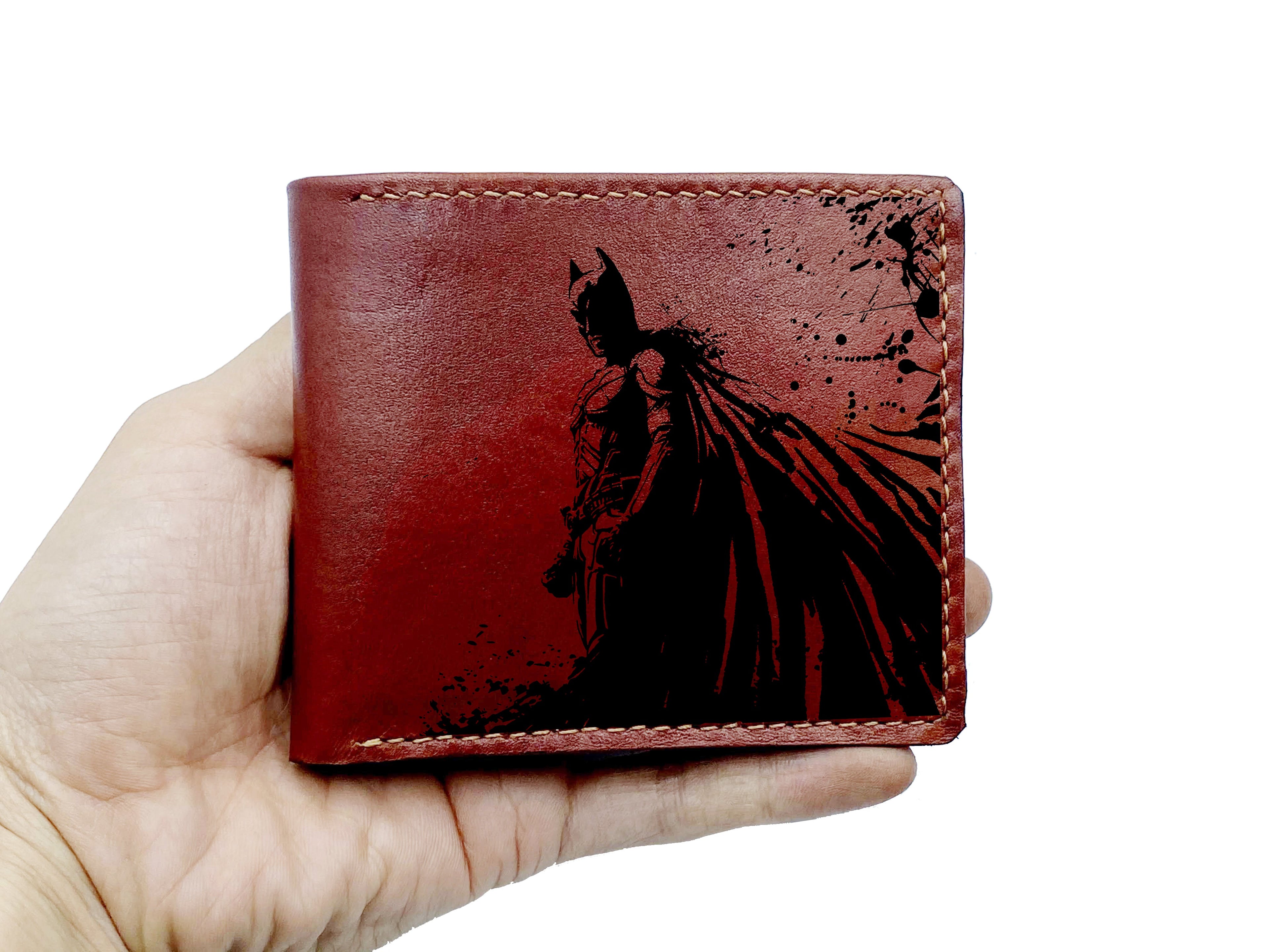 Mayan Corner - Superheroes leather gift idea, customized batman leather wallet, superheroes present for dad, cool wallet for brother, leather anniversary gift idea