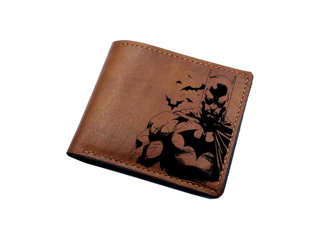 Mayan Corner - Personalized leather handmade wallet, superheroes leather gift for him, batman leather wallet, batman gift for dad, cool leather anniversary present