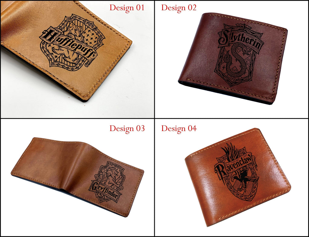 Mayan Corner - Personalized leather gift for men, Hogwarts school logo engraving leather wallet, bifold leather wallet