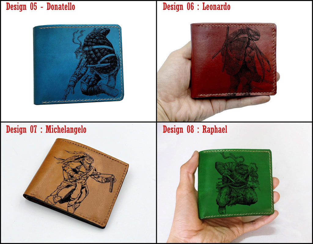 Mayan Corner - Personalized genuine leather handmade wallet, leather gift ideas for him, ninja turtle leather art wallet - 0111223