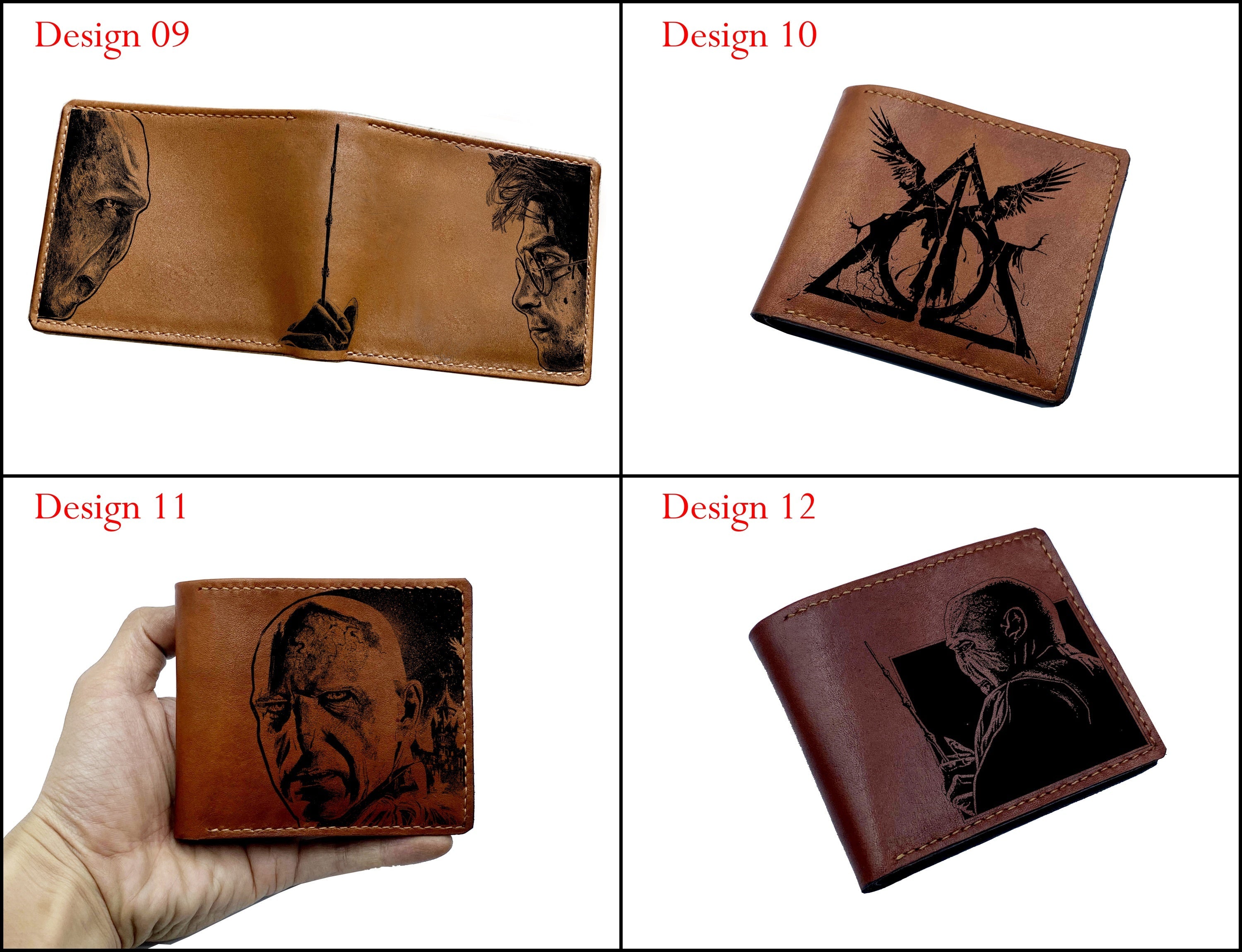 Mayan Corner - Harry Porter leather men wallet, Hogwarts houses logo engraving wallet, customized leather gift for dad, brother, husband