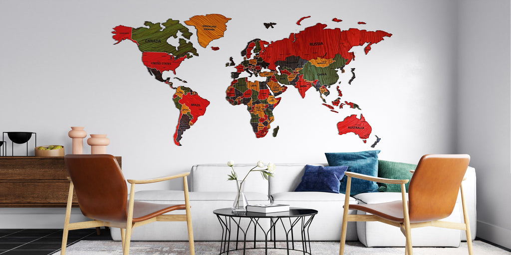 World map wooden map wall decor, wooden home decoration, wall art map, livingroom, kitchen, bedroom rustic decor - 02