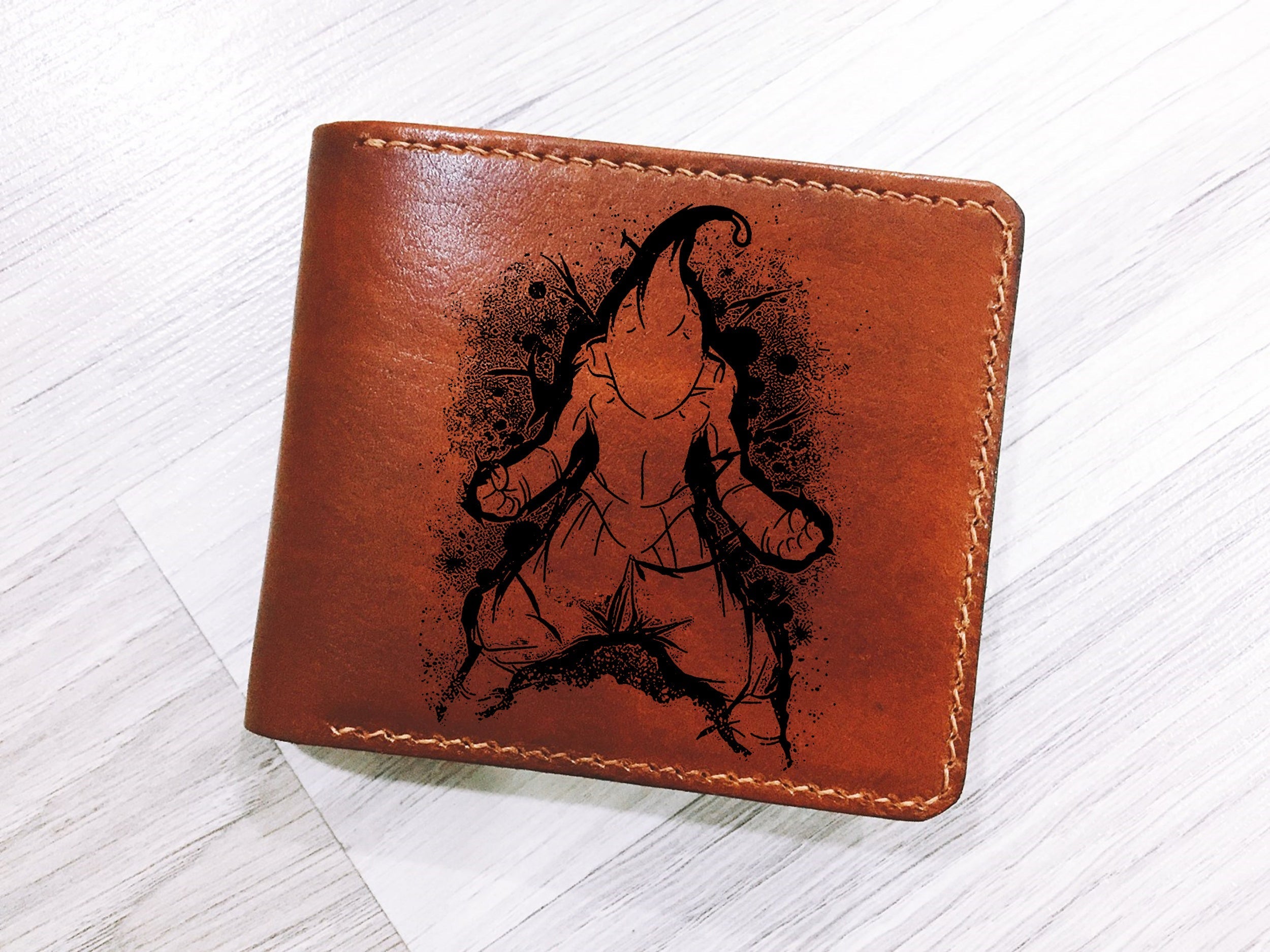 Mayan Corner - Personalized dragon ball leather gifts, japanese anime art wallet, majin buu drawing leather wallet, birthday gift for boyfriend