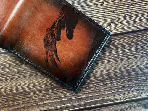 Freddy Krueger handmade men's wallet, custom engrave wallet, horror characters leather wallet, gift ideas for him, Nightmare on Helm Street