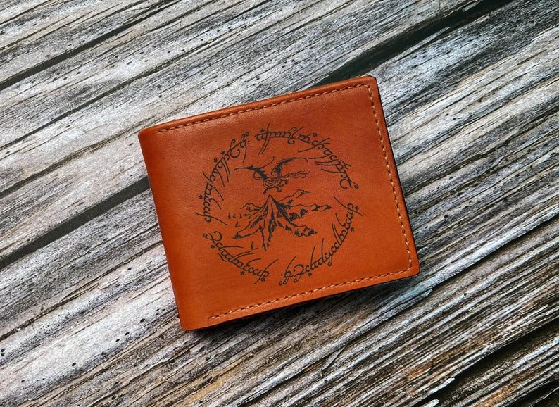 The Lonely mountain dragon leather men's wallet, The lord of the rings leather gift for men, Elvish mountain birthday valentine present
