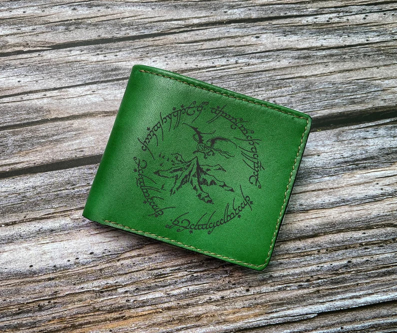 The Lonely mountain dragon leather men's wallet, The lord of the rings leather gift for men, Elvish mountain birthday valentine present