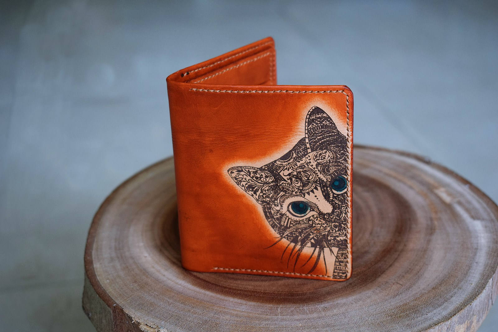Personalized leather handmade floral cat women bifold wallet, mini wallet for her, gift for girlfriend, mother day gifts, animal wallet