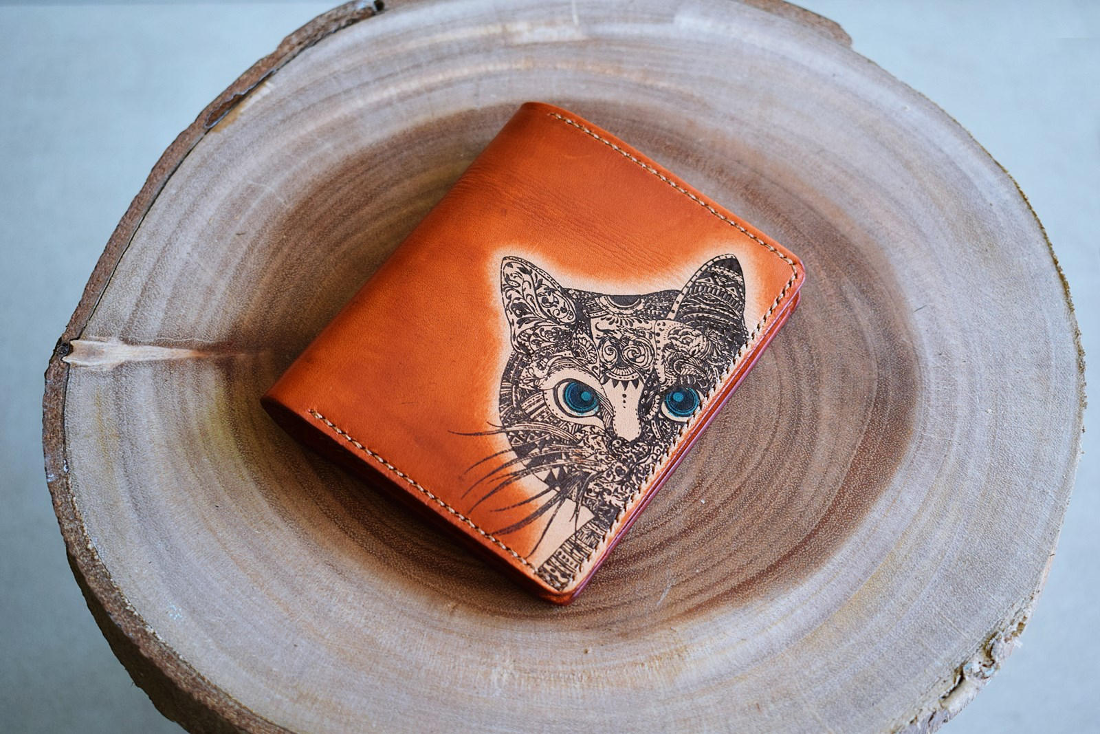 Personalized leather handmade floral cat women bifold wallet, mini wallet for her, gift for girlfriend, mother day gifts, animal wallet