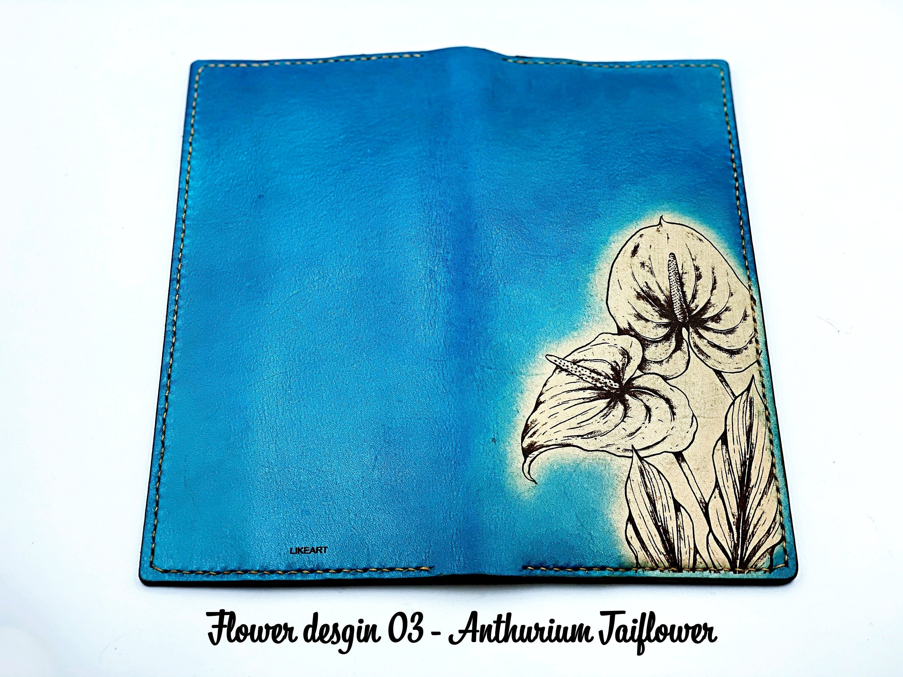 Personalized leather handmade long bifold flowers wallet for women, gift for her, mother's day gift