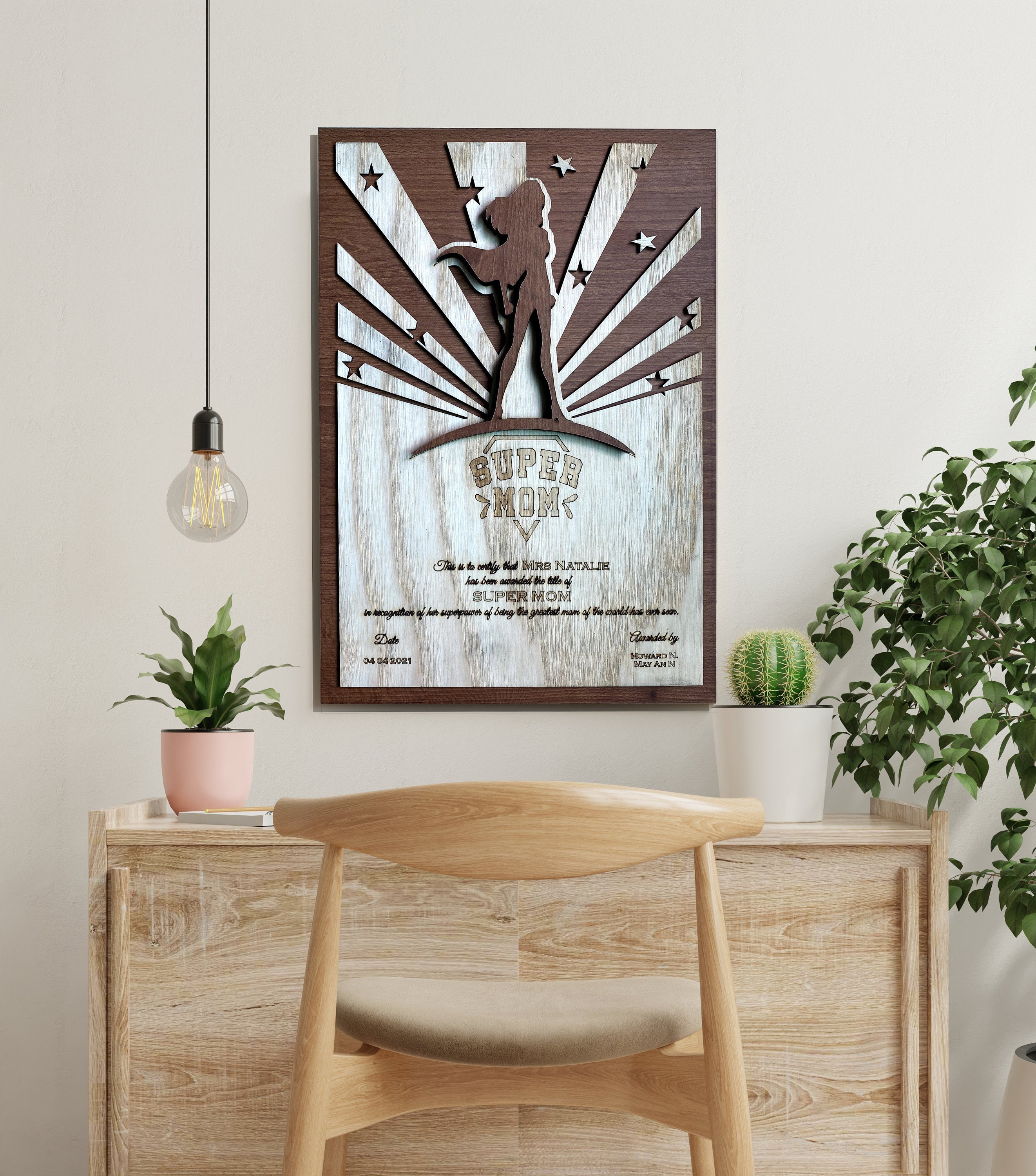 Super Mother special gift for mom, Wooden wall art home decoration, wall art decoration, livingroom kitchen morden decor