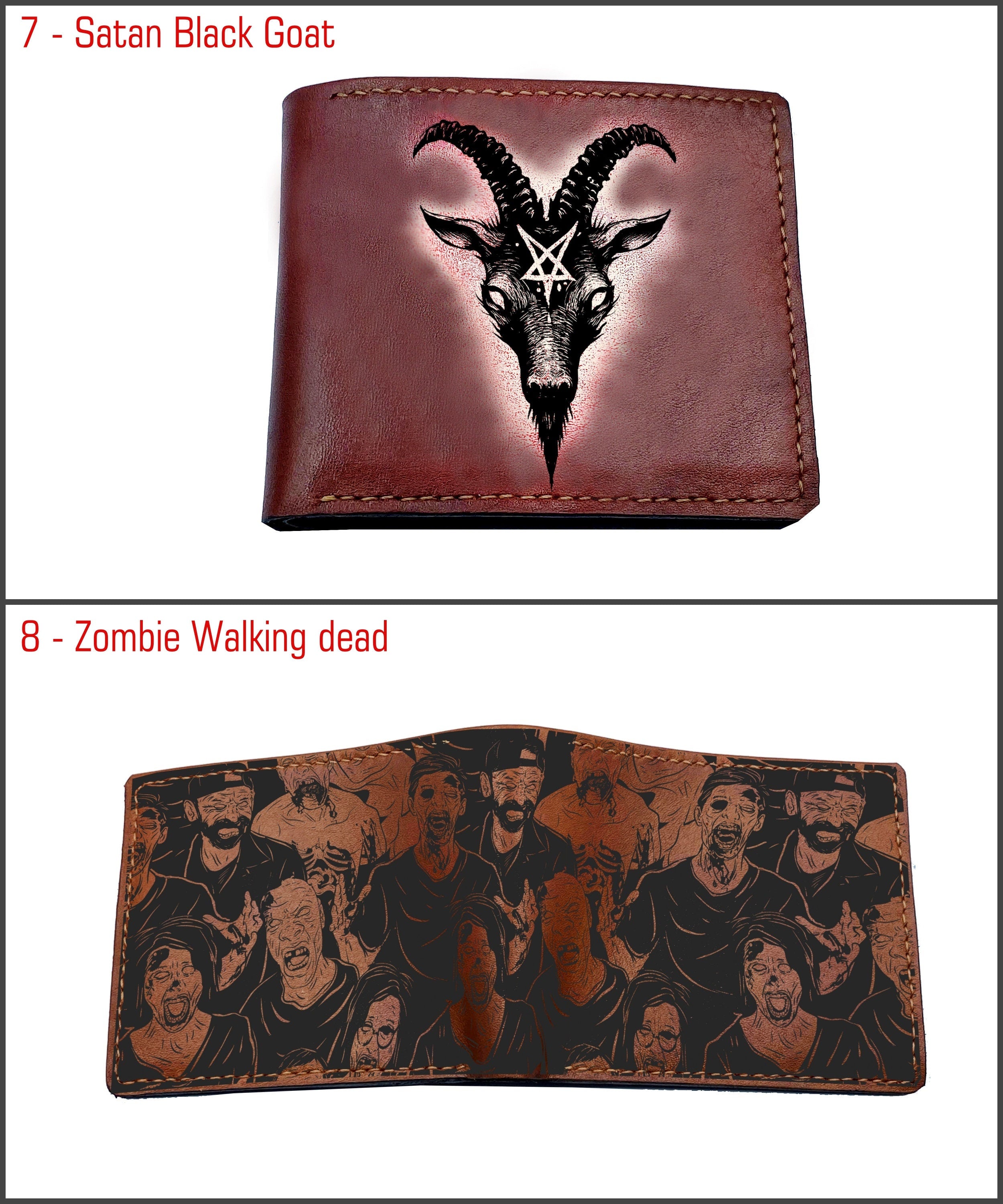 Personalized zombie men's wallet, death wallet, horror gift for men, halloween wallet for husband, boyfriend, horror theme present ideas