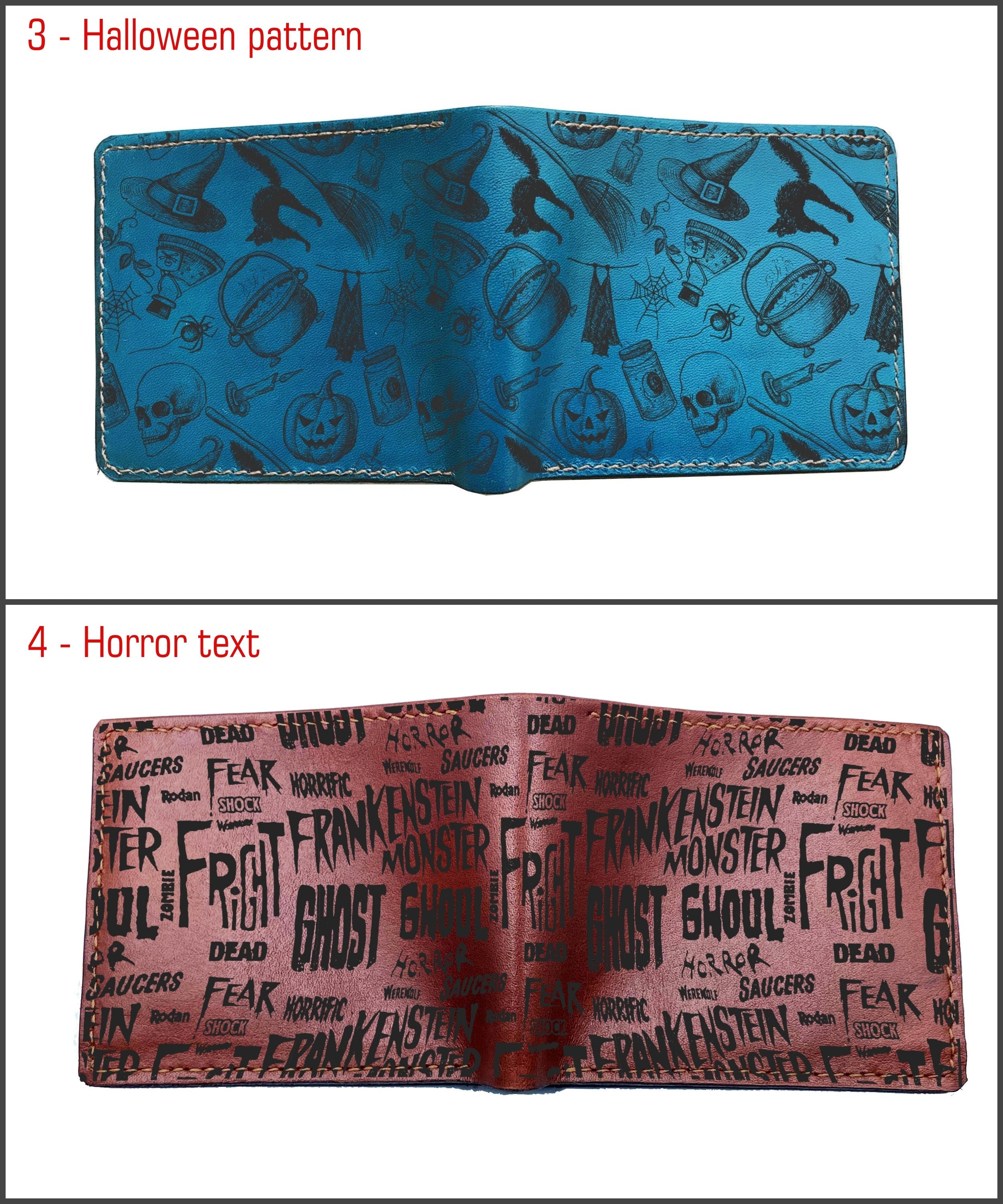 Personalized zombie men's wallet, death wallet, horror gift for men, halloween wallet for husband, boyfriend, horror theme present ideas