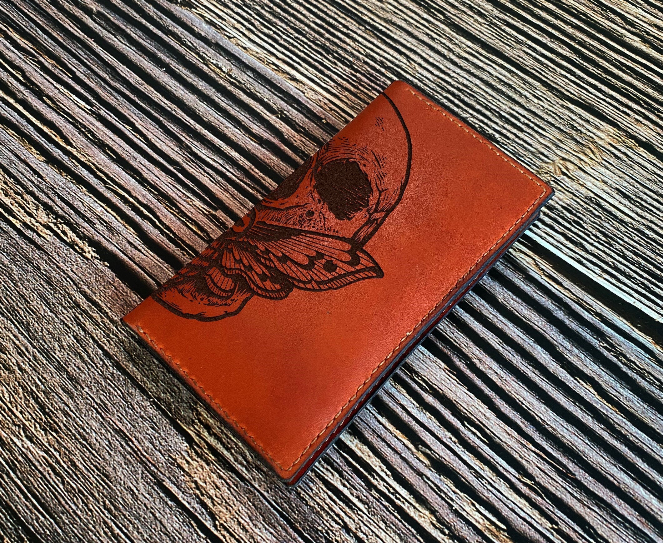 Skull butterfly engrave leather mobile phone wallet, mobile phone leather case, customized iphone wallet, samsung leather bifold wallet