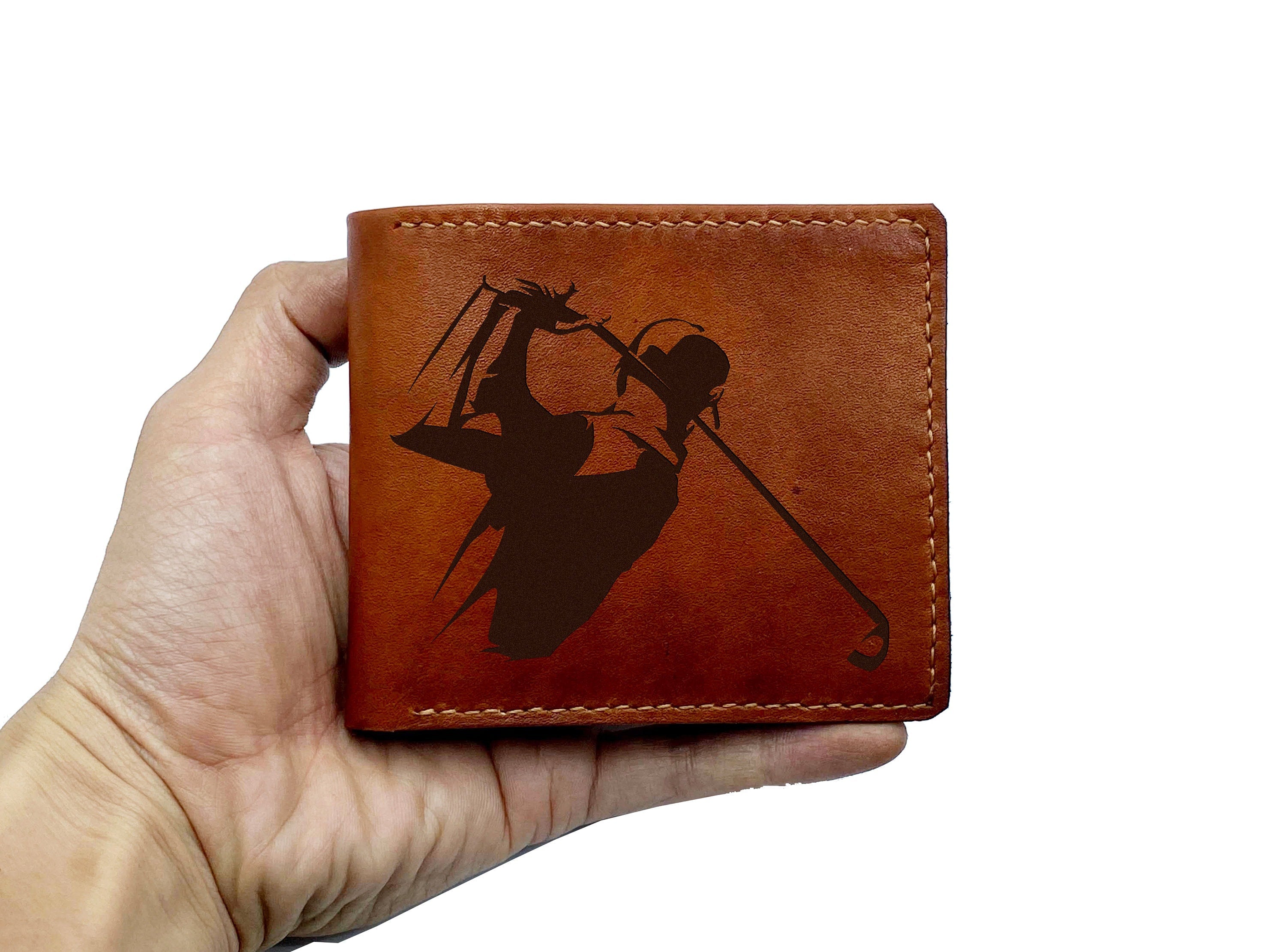 Golf men leather wallet, custom engrave men's gift, christmas gift ideas for dad, husband, golfer leather art, birthday gift for him