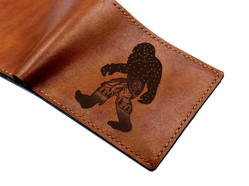 Bigfoot leather men's wallet, Sasquatch art leather gift for him, forest mythical creature wallet, custom cute monster gift for him