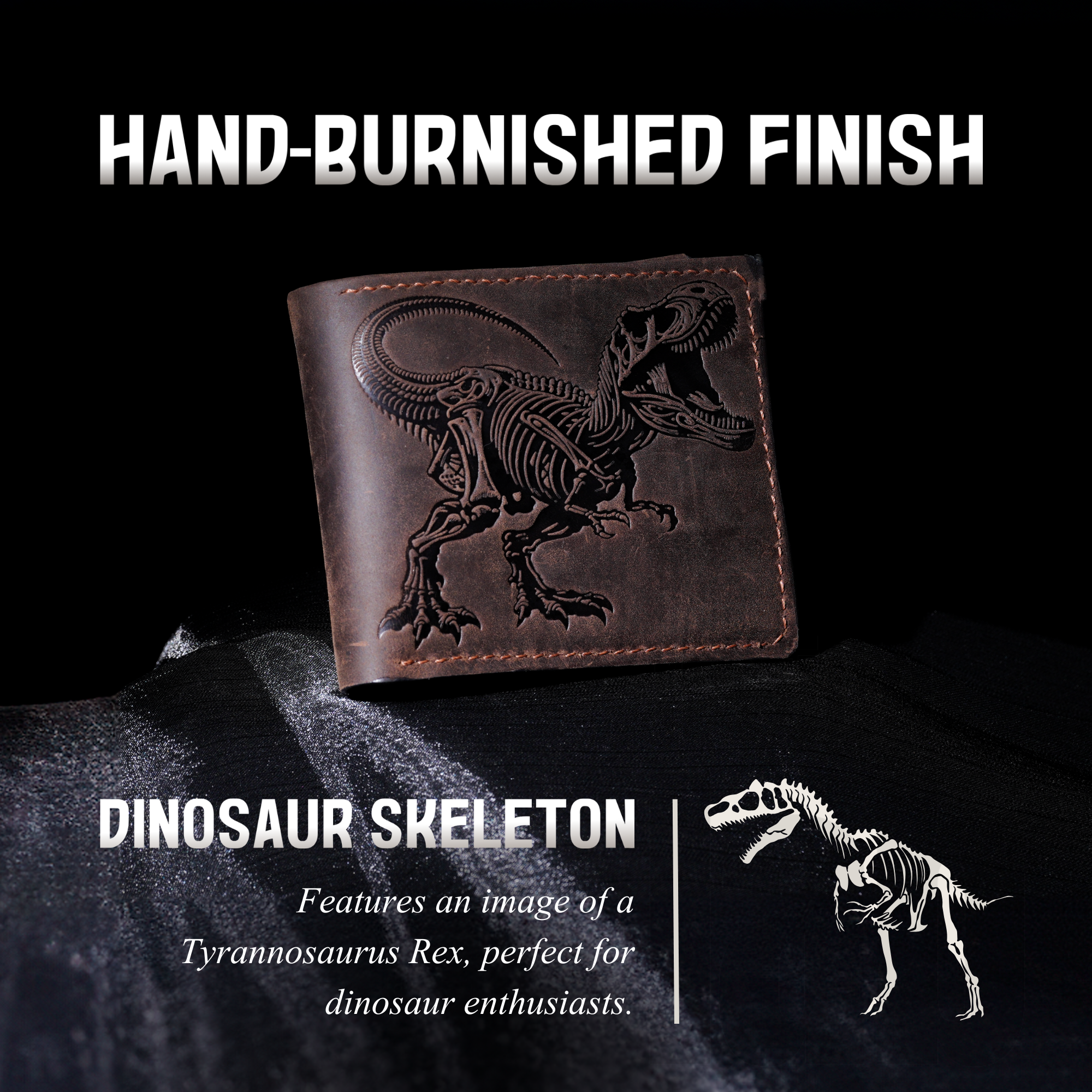 T-rex leather handmade wallet, authentical handcrafted wallet, custom gift ideas for him - Waxed leather
