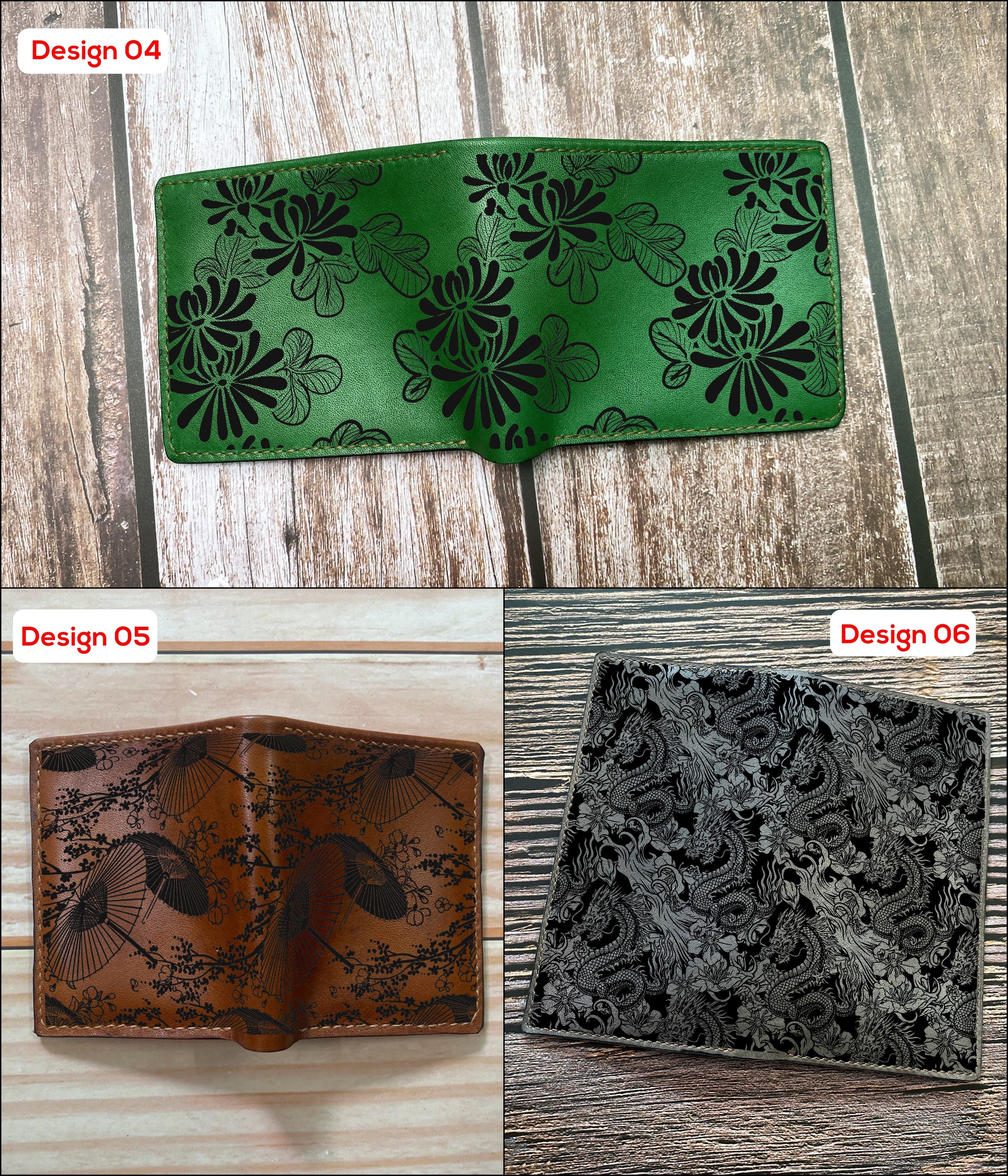 Mayan Corner - Customized leather handmade wallet, japanese pattern art wallet, flying cranes bird wallet, leather anniversary gift for husband, boyfriend