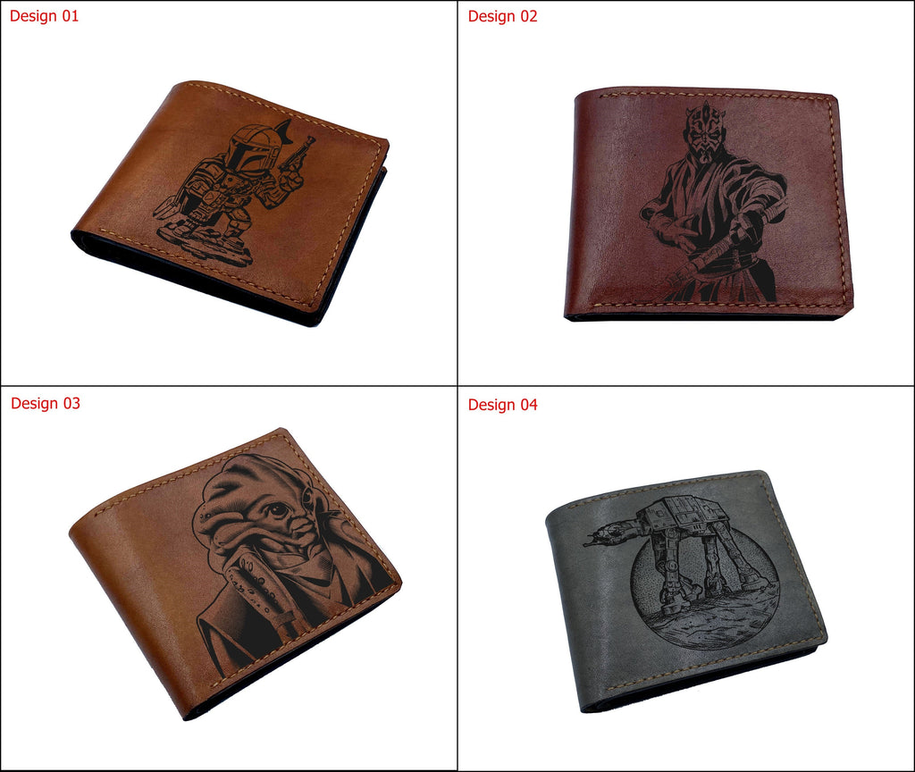 Personalized men's wallet, genuine leather handmade wallet, custom engraving leather gift, Starwars characters wallet, gift for men