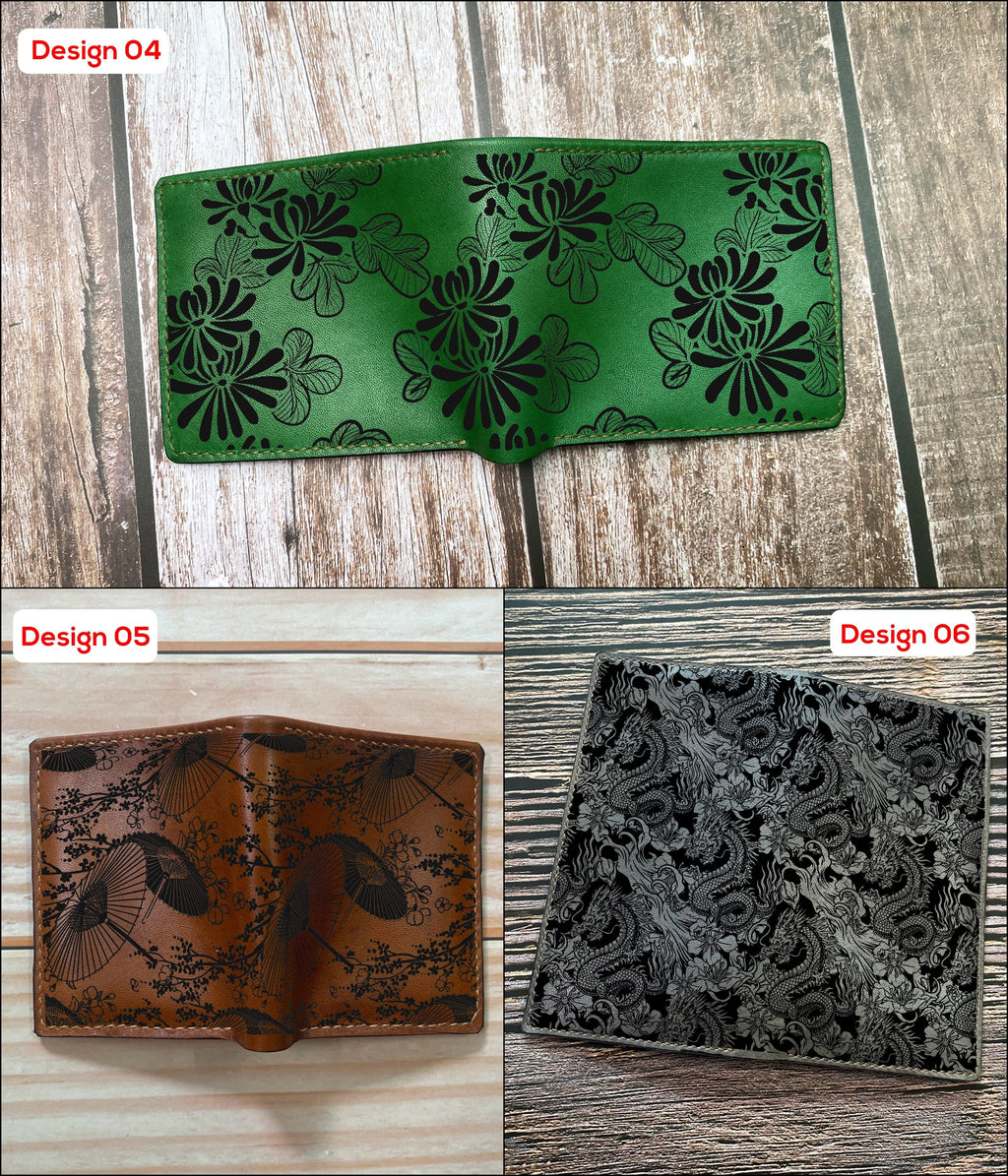 Mayan Corner - Personalized japan tradition pattern wallet, genuine leather men's wallet, bifold mini card wallet, gift for men