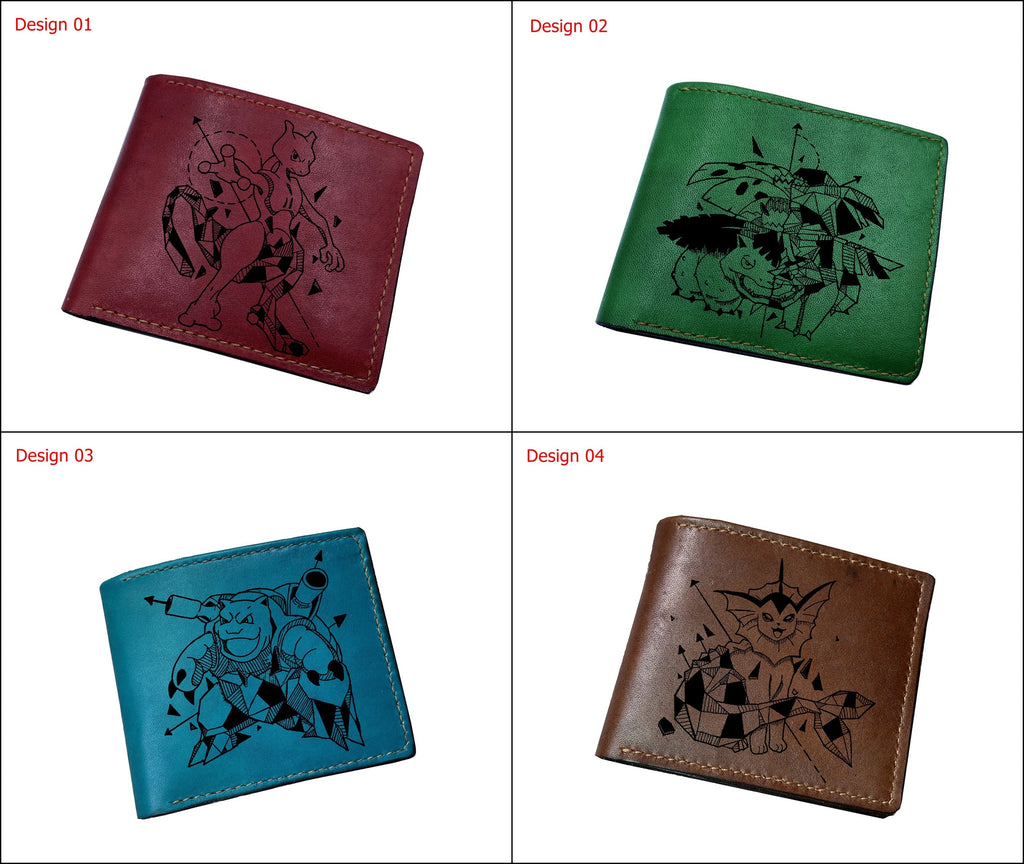 Mayan Corner - Pokemon geometric art leather handmade wallet, leather gift for dad, husband, brother - Vaporeon/Eevee evolution