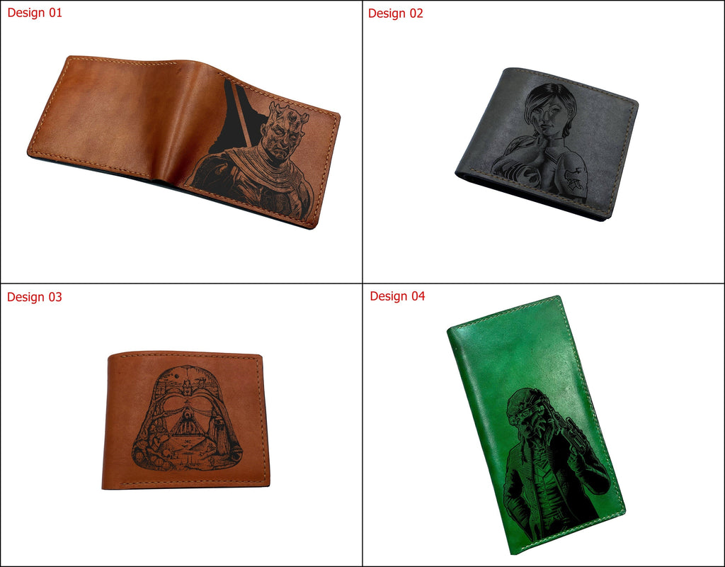 Custom leather gift for him, wallet for dad, cool leather present for boyfriend, starwars movie characters wallet