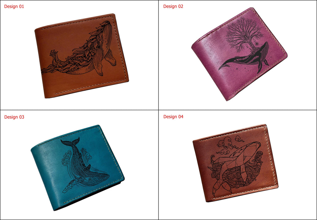 Mayan Corner - Whale geometric leather wallet, animal art wallet, customized gift for him