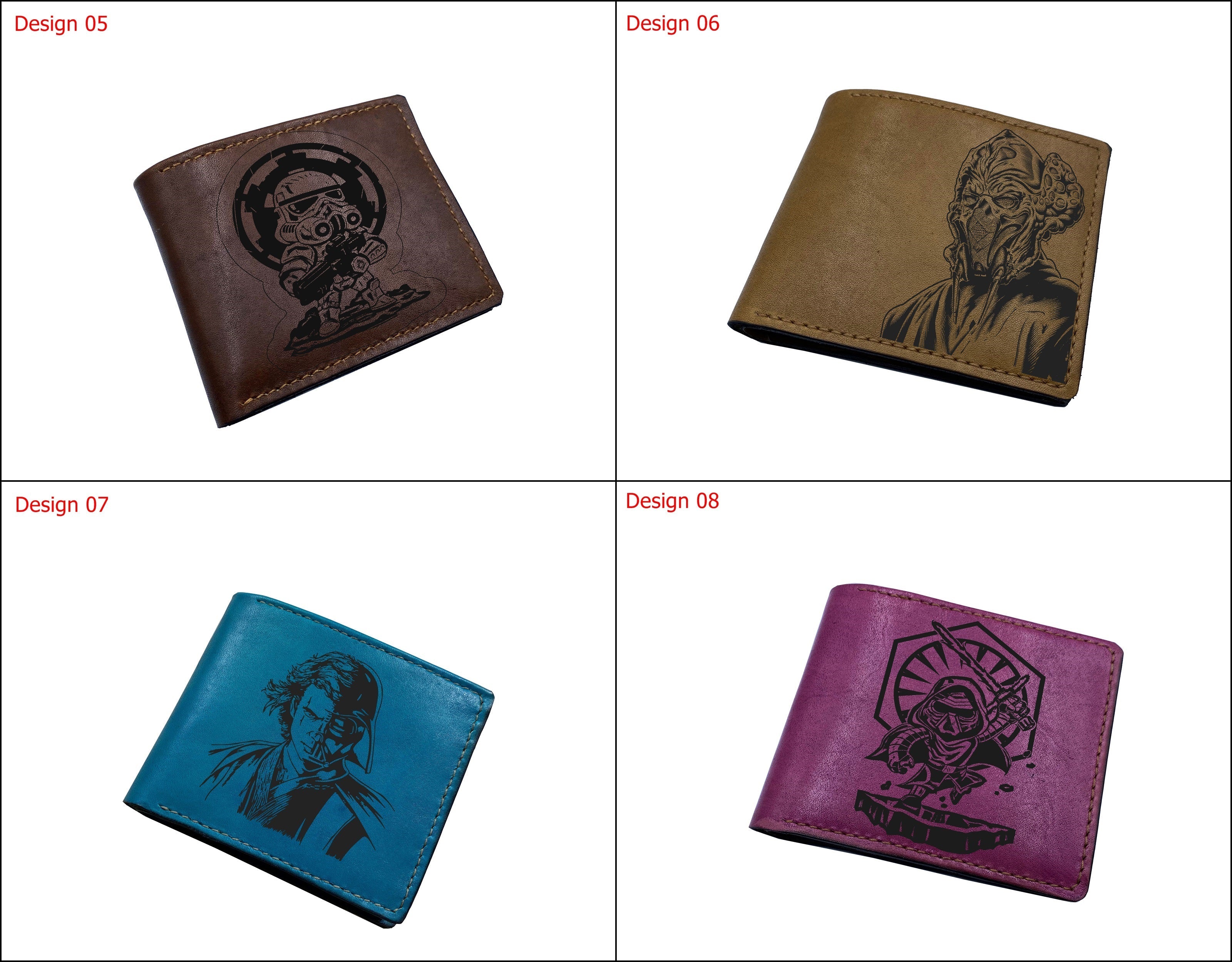 Personalized Starwars leather men's wallet, leather anniversary present for dad, husband, brother, starwars fan art gifts