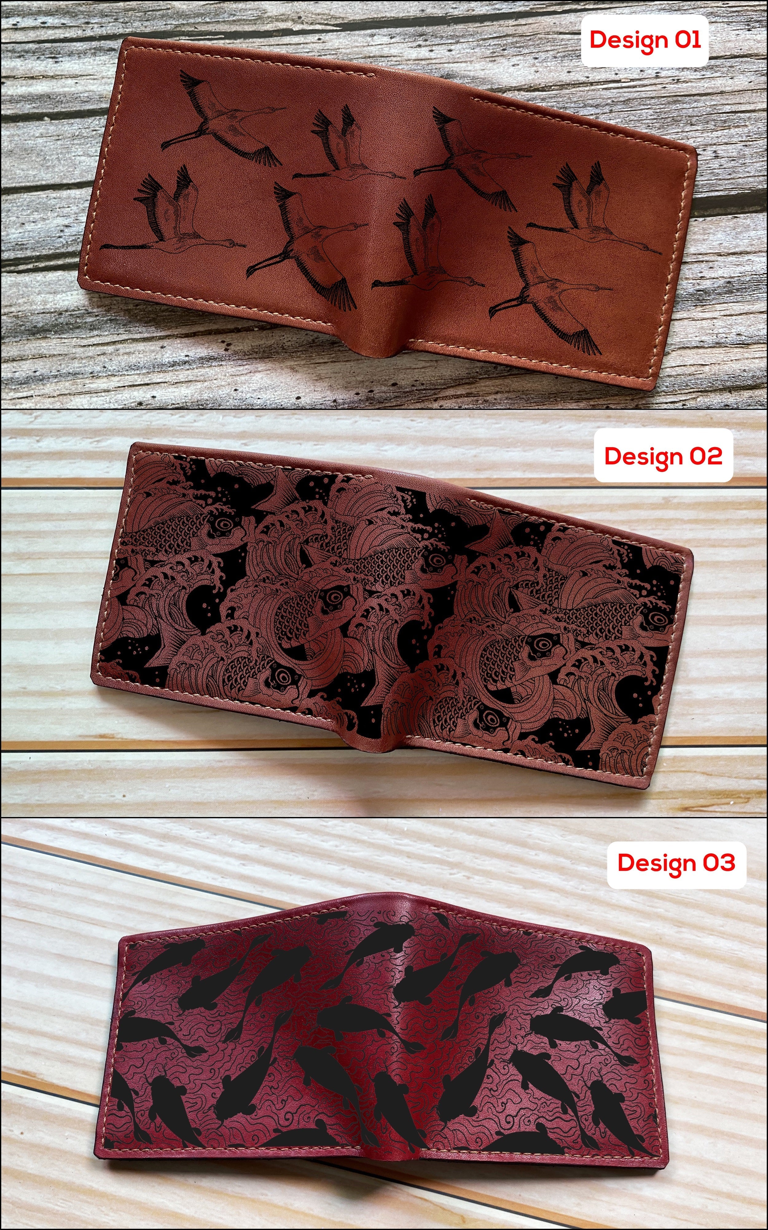 Mayan Corner - Eastern dragon pattern leather bifold long wallet, customized Japan pattern wallet, leather gift for him, leather anniversary present