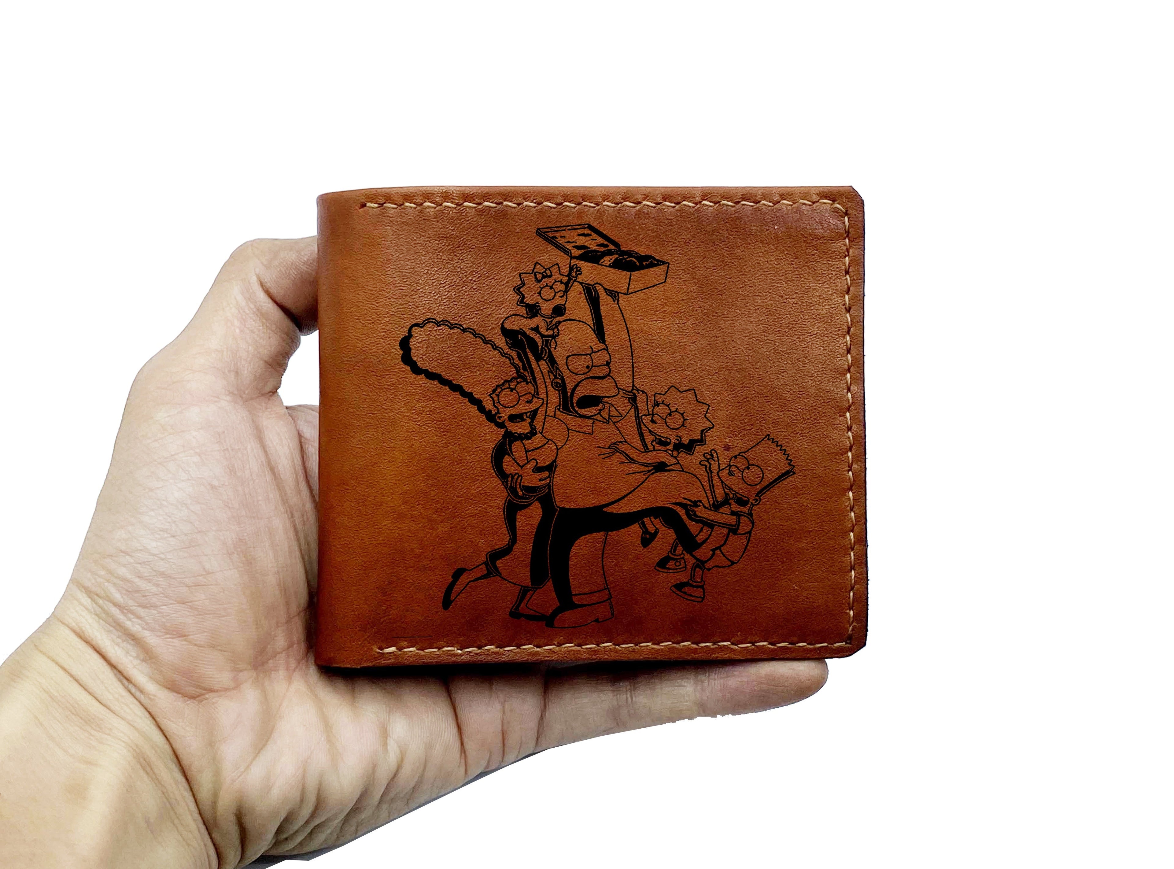 Mayan Corner - Personalized genuine leather wallet, bifold leather gift for dad from daughter, The Simpsons movie art wallet, birthday gift for men