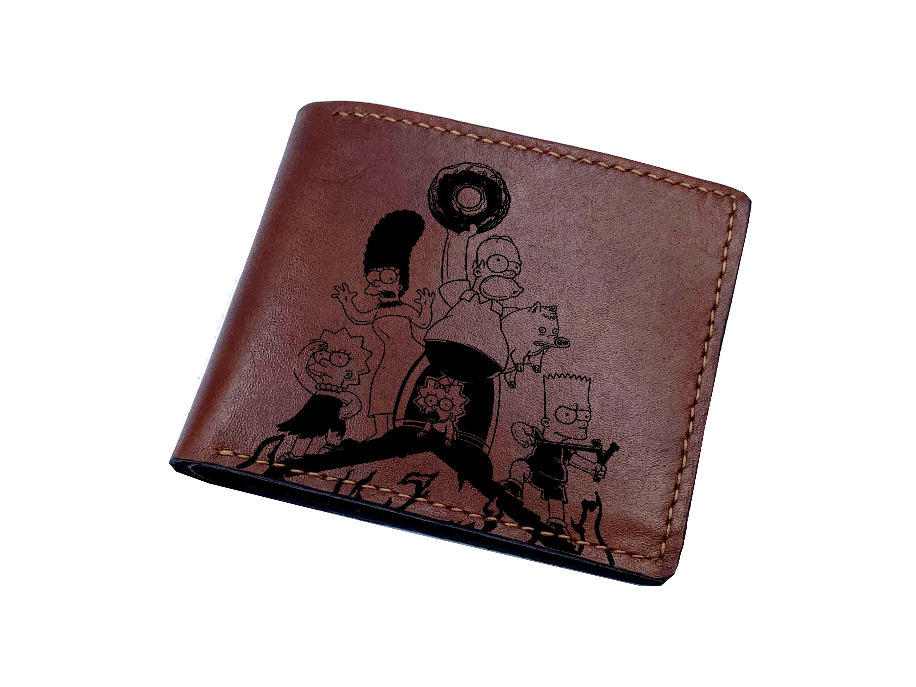 Mayan Corner - Custom leather handmade wallet, leather gift idea for dad, The Simpsons family fun gift ideas, cool wallet for friend, brother