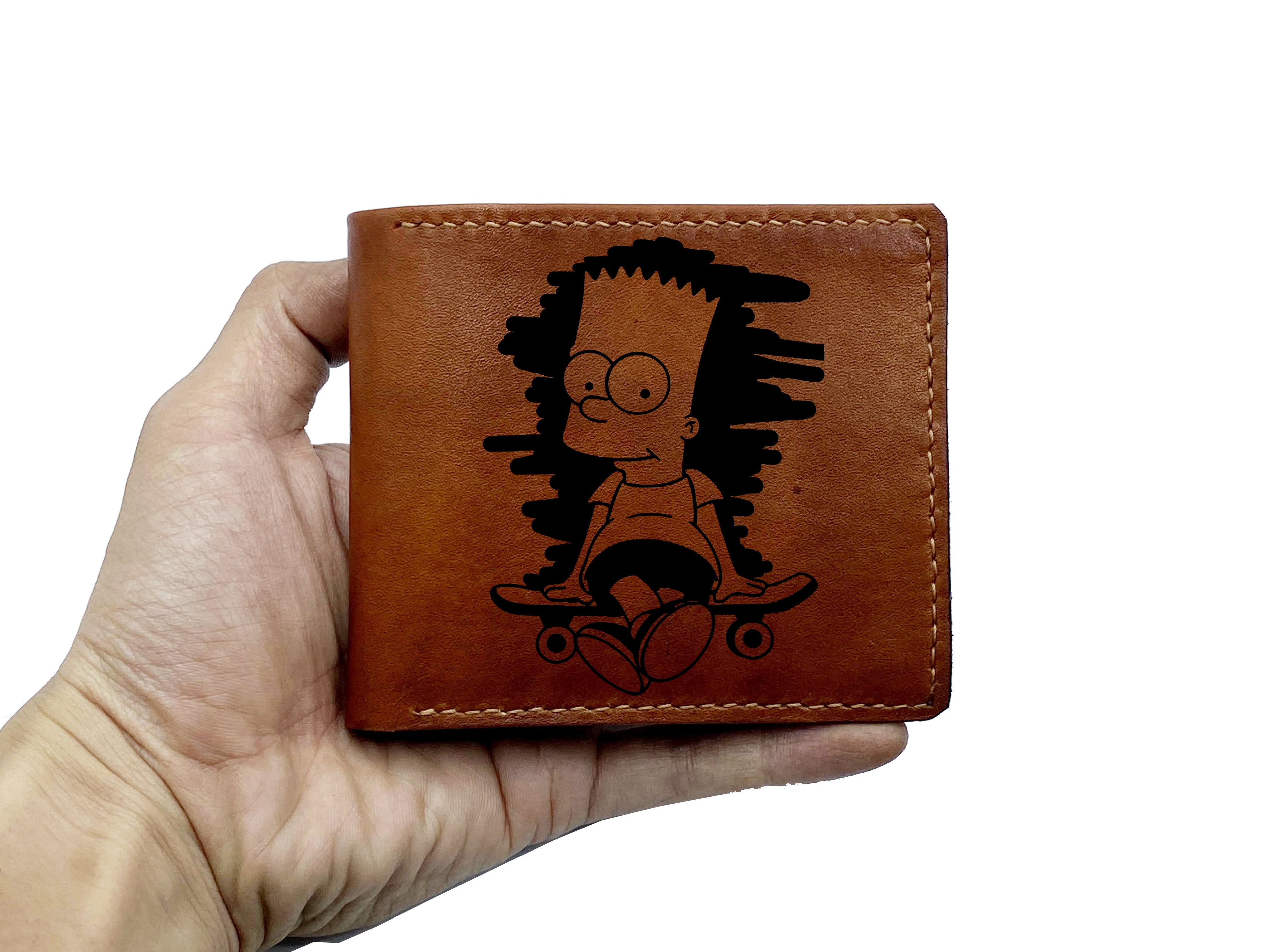 Mayan Corner - Personalized leather handmade wallet, The Simpsons movie engraving wallet, Homer Simpson art, leather art wallet for him, gift for dad, husband