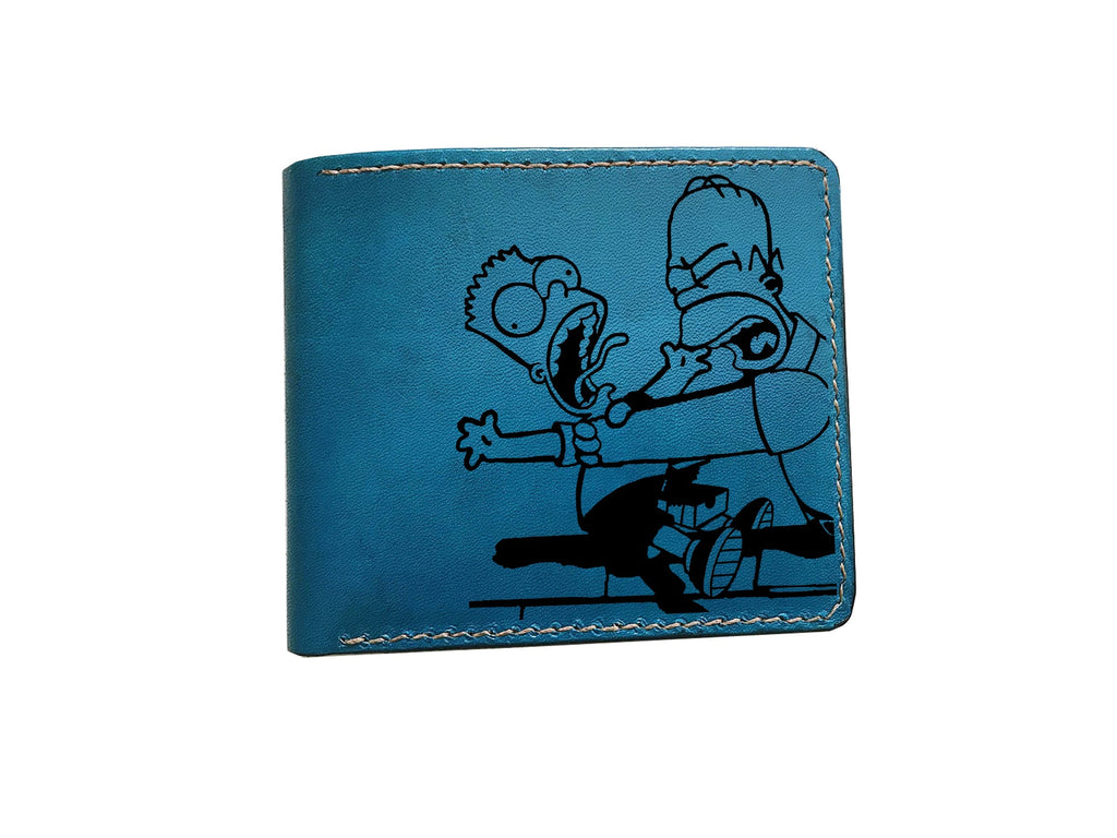 Mayan Corner - Personalized leather handmade wallet, The Simpsons movie engraving wallet, Homer Simpson art, leather art wallet for him, gift for dad, husband