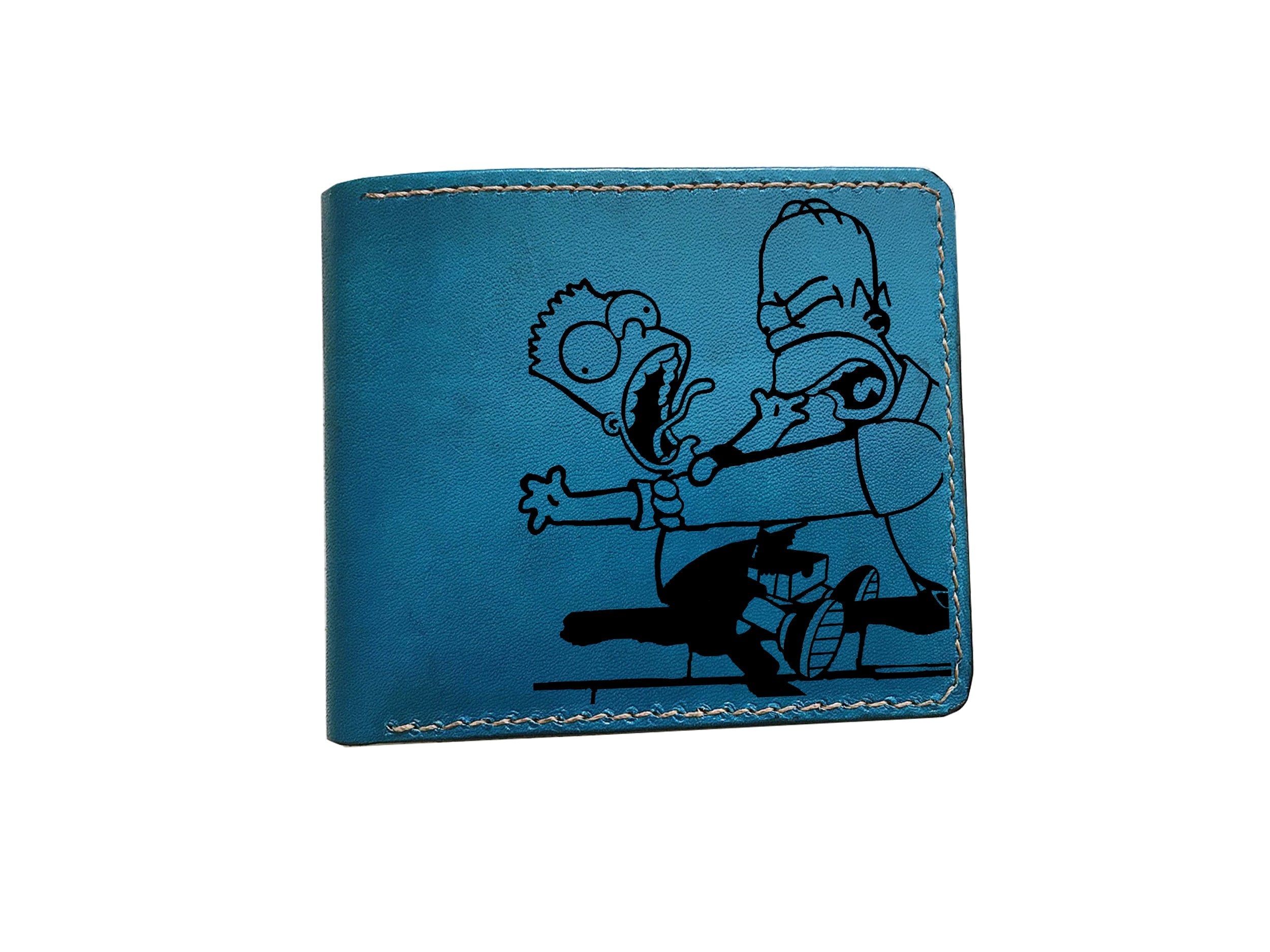 Mayan Corner - Personalized leather handmade wallet, The Simpsons movie engraving wallet, Homer Simpson art, leather art wallet for him, gift for dad, husband