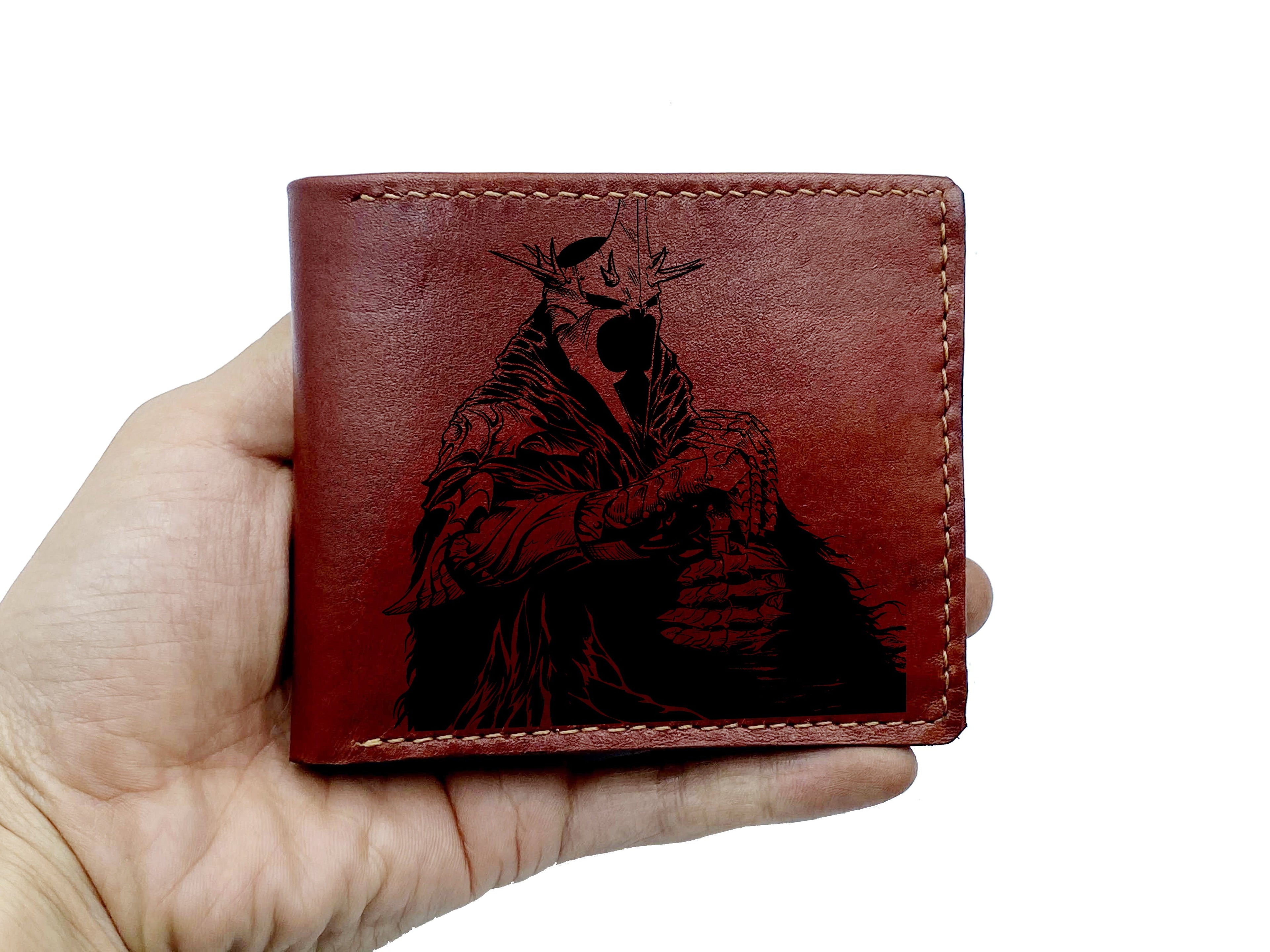 Mayan Corner - Customized leather men wallet, the hobbit door drawing leather art, LOTR fan annivesary gift ideas, custom leather wallet for men